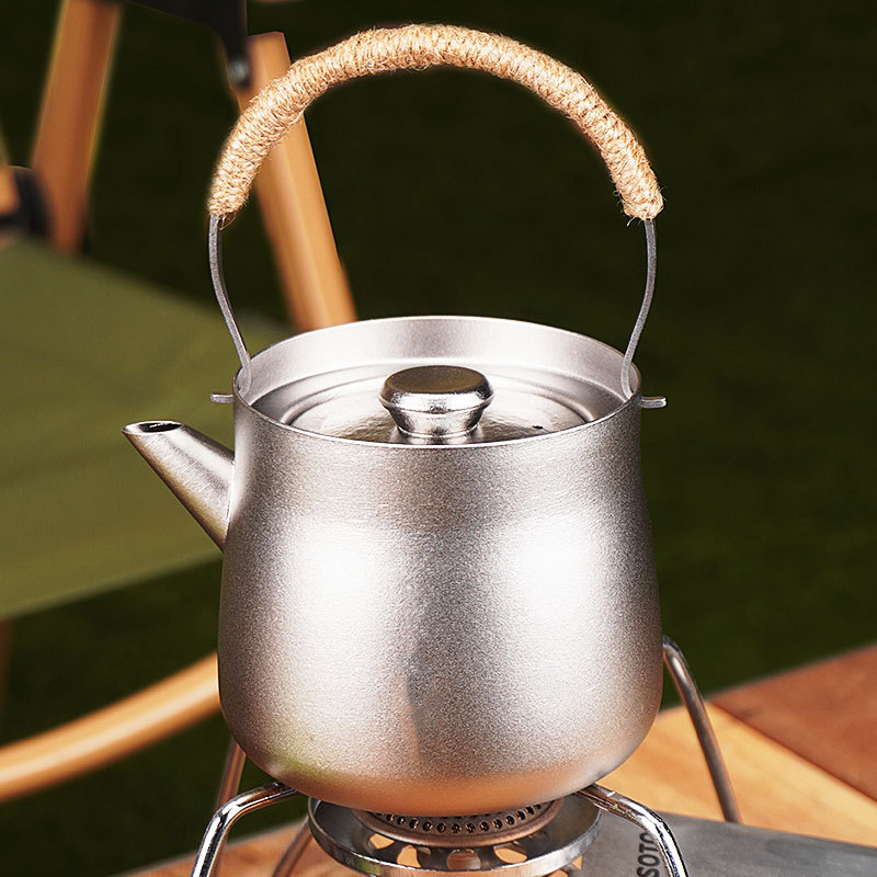 Portable Pure Titanium Tea Kettle with Handle Outdoor Camping Water Boiler 280ml