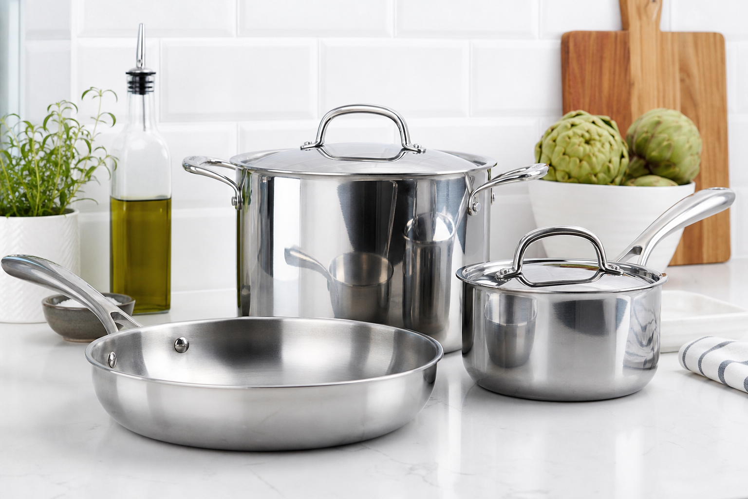 Stainless steel cookware set of pots and pans - 18/10 grade stainless steel for healthy non-toxic cooking