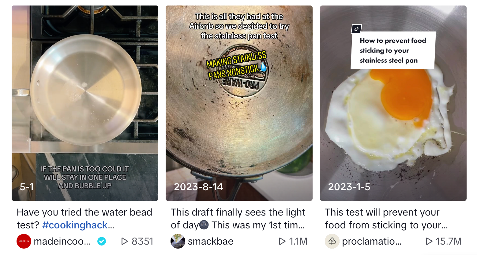 Water droplets beading and rolling on preheated stainless steel pan surface - Leidenfrost effect mercury ball test for cooking