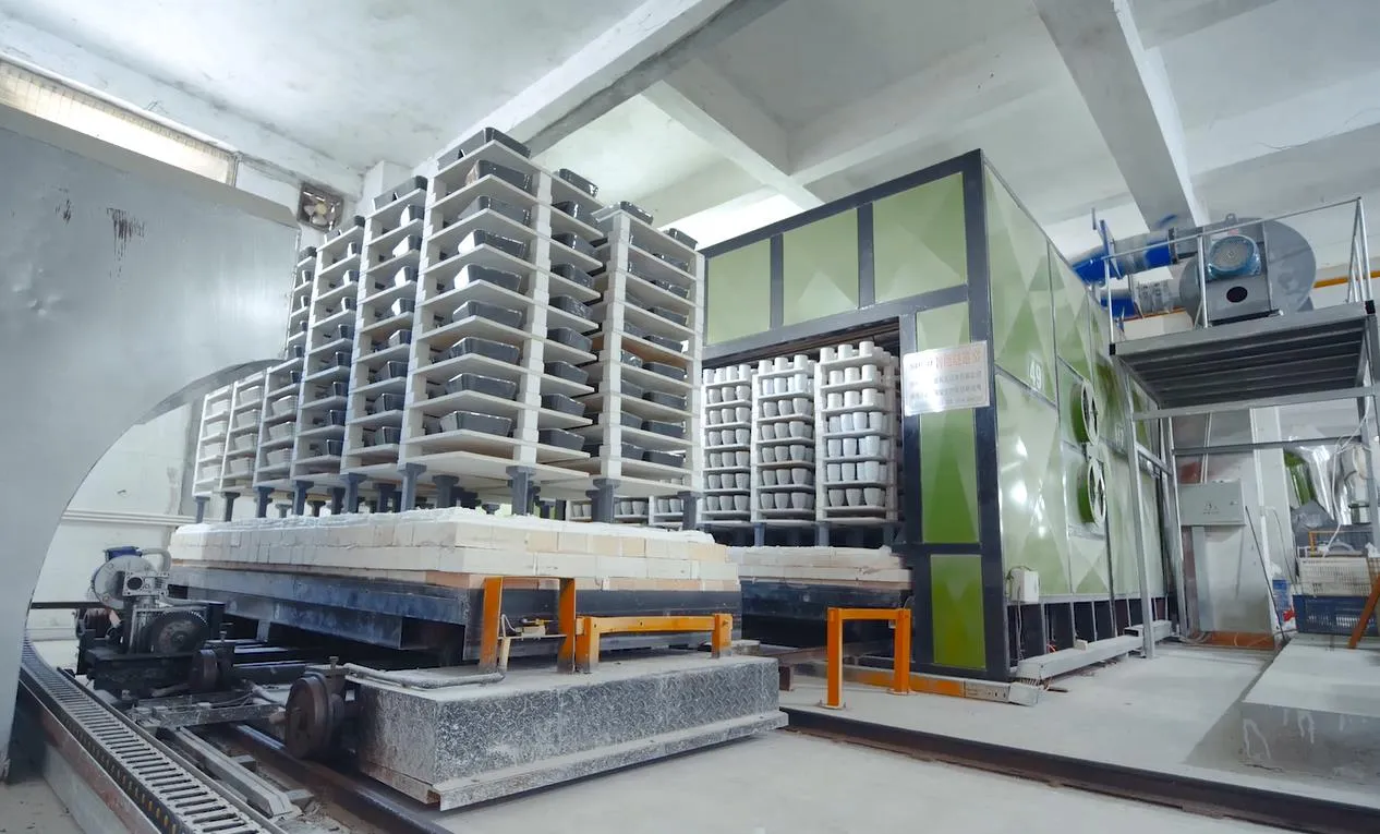 Industrial tunnel kiln used in enamel cookware firing process - factory production - kiln temperature curve records audit checkpoint