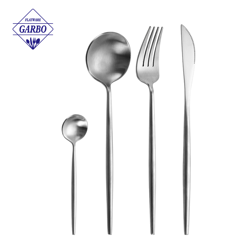 Mirror polish vs satin finish stainless steel cutlery side by side comparison - restaurant tableware surface finish types